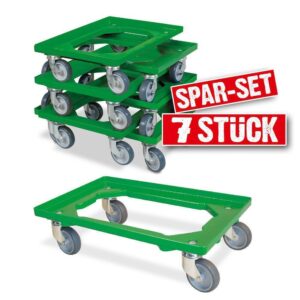 7x Logistikroller/ Kistenroller für Behälter 600 x 400 mm, Tragkraft 250 kg, grün