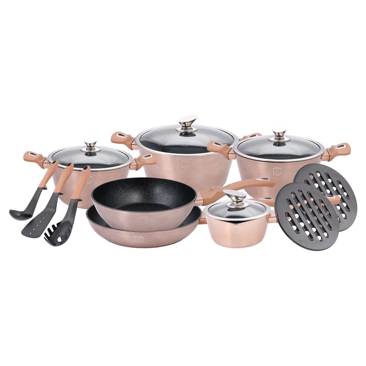 15 teiliges Kochgeschirr Set von Berlinger Haus - Topf- Pfannenset, rosegold