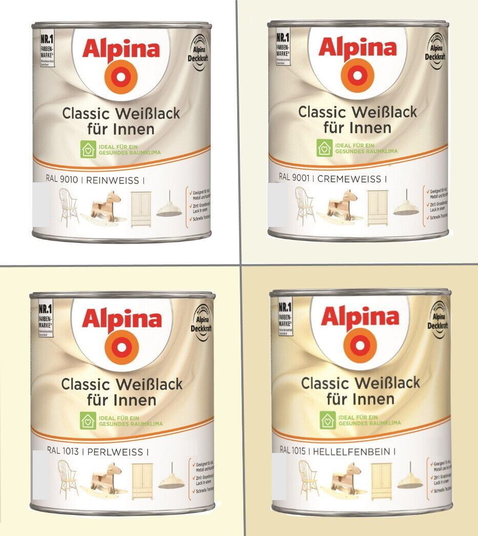 Alpina 750 ml Classic Weißlack Acryl-Lack für Holz Metall & Kunststoff, Farbwahl